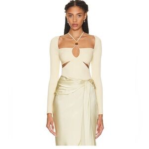 NWT Jonathan Simkhai Elenor Ribbed Knit Halter Top in Dried Pineapple Sz M